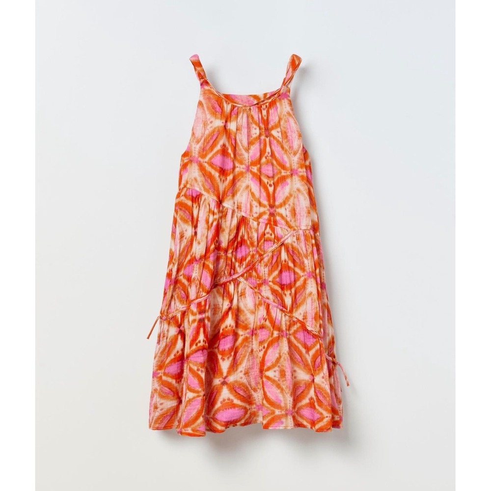 Zara Girls Pink Orange Geometric Print  Dress  Size 13-14‎